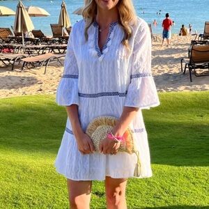 Tommy Bahama White Cotton Clip Embroidered Tier Dress- XS; WORN ONCE